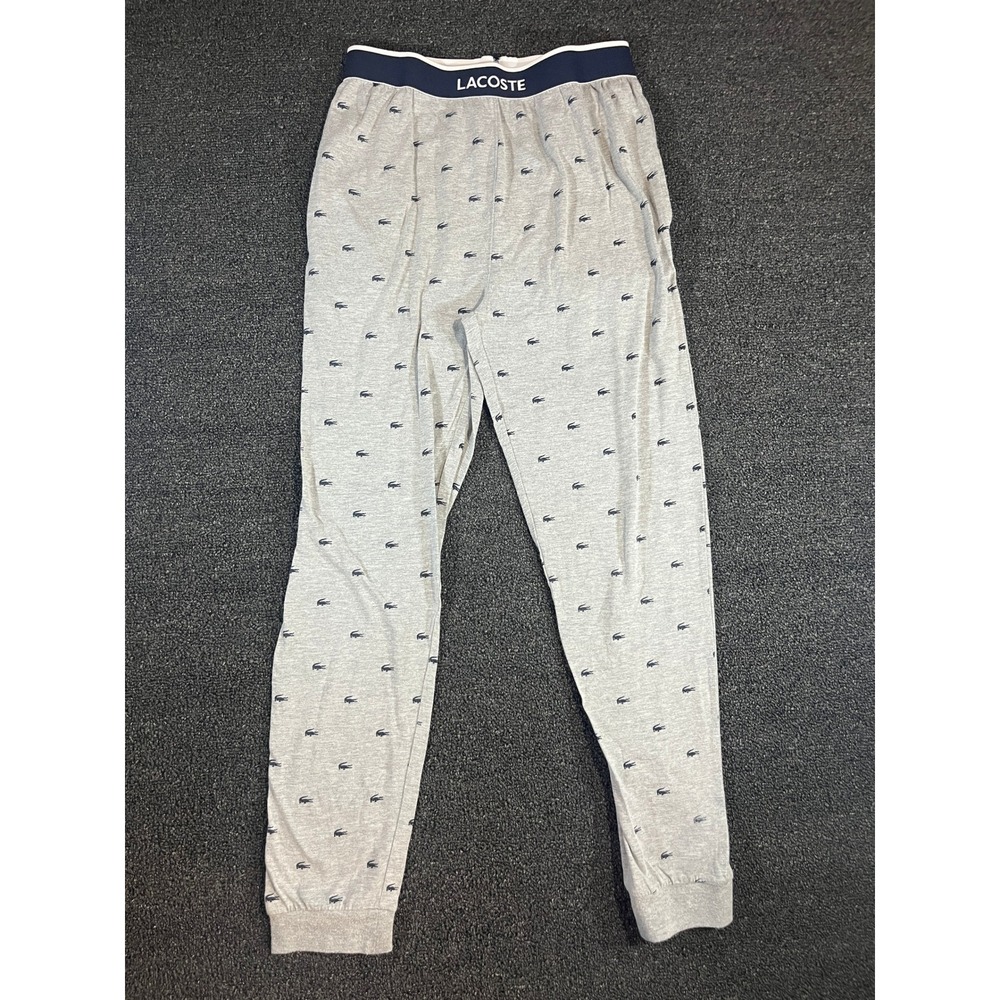 Lacoste Mens Gray Alligator Print Pajama Pants Sleepwear Joggers Size S Small
